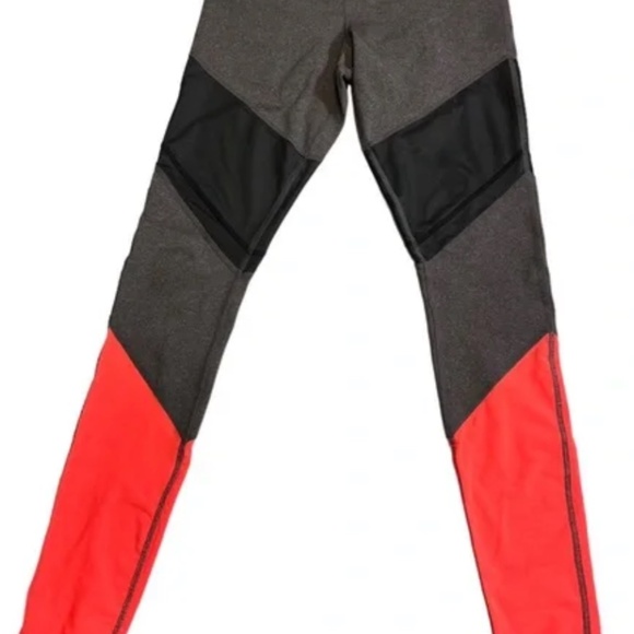 Alo Yoga Sheila Color Block Leggings Gray Black Coral Mesh Medium - Picture 8 of 15